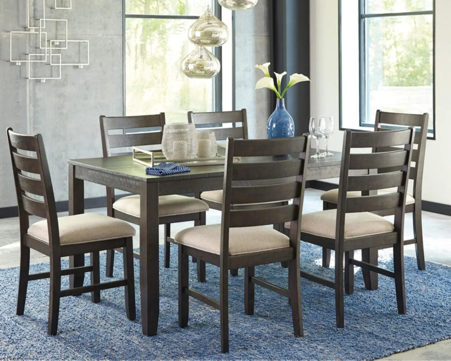 20" Dining Room Table Set with 6 Upholstered Chairs